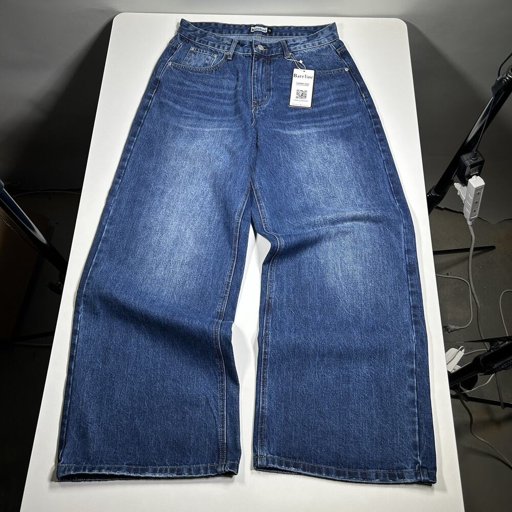 Bareline Jeans Mens 29x30.5 Wide Leg Baggy Medium Blue Wash Denim NWT